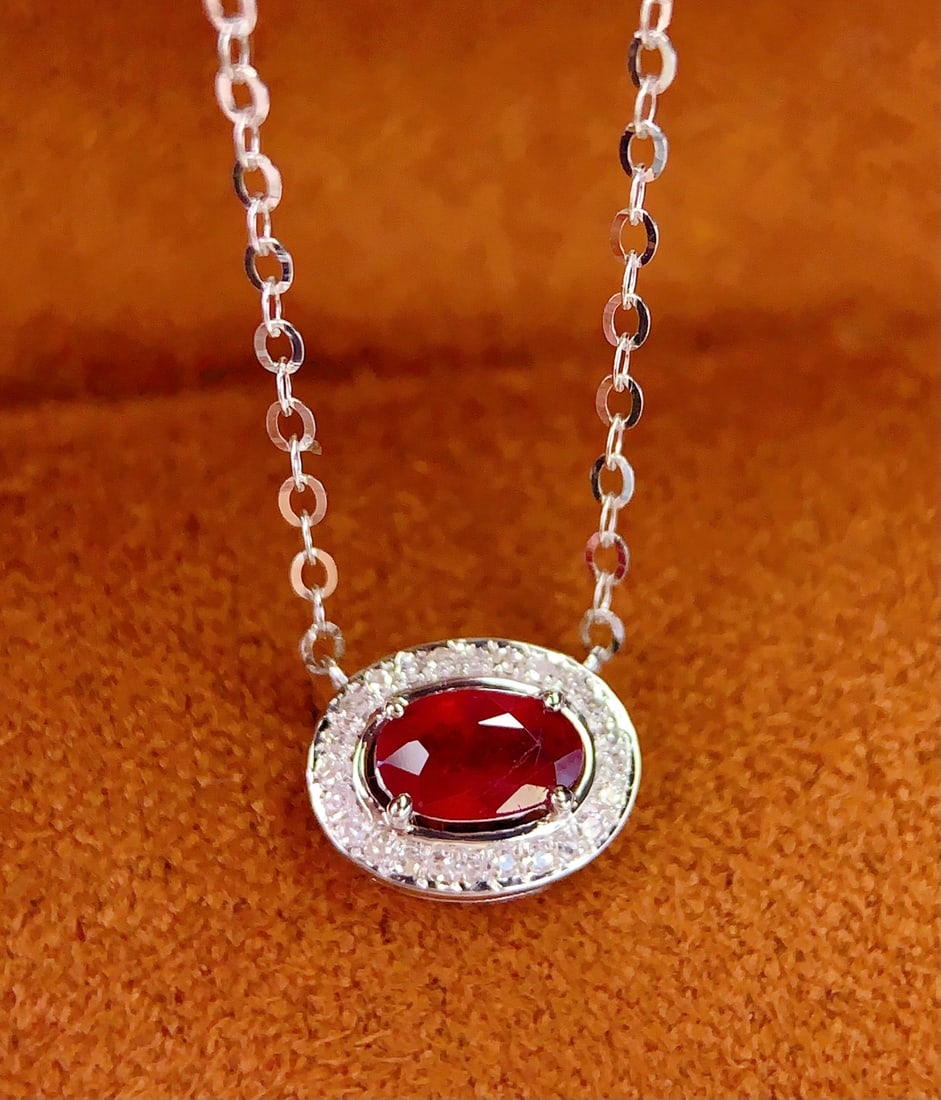 18K Gold Natural Ruby Collarbone Necklace, 0.40ct, Diamond Accent - 3