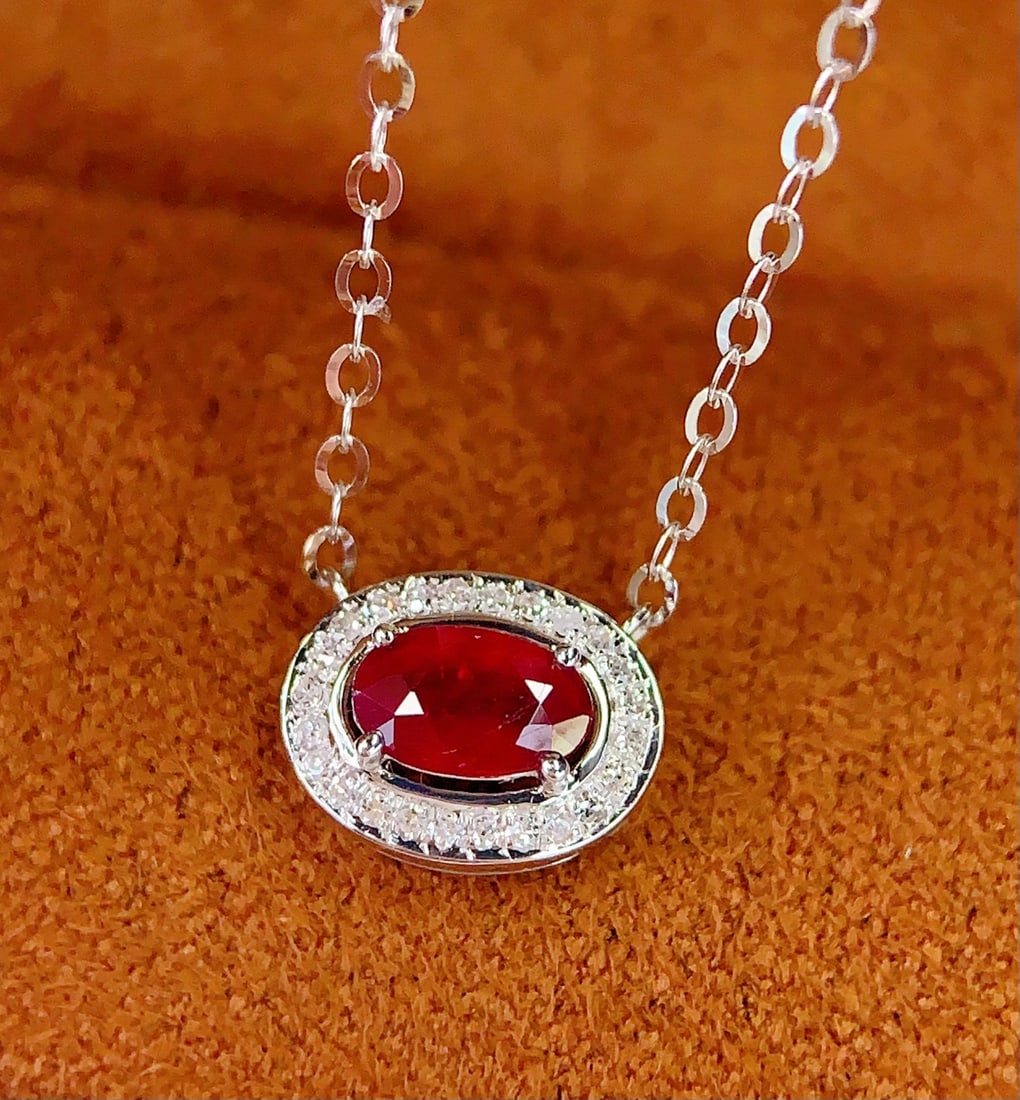 18K Gold Natural Ruby Collarbone Necklace, 0.40ct, Diamond Accent - 6