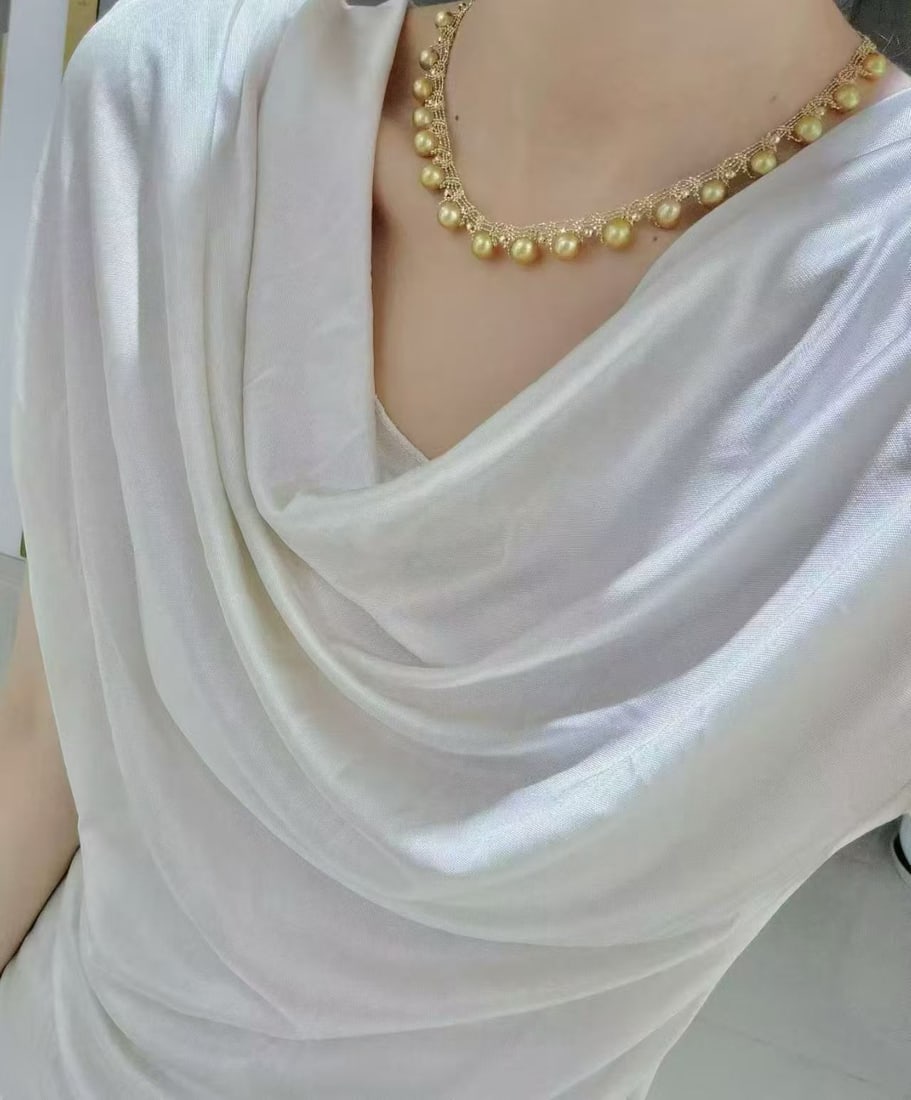 18K Gold Lace Knitted Pearl Necklace - 4