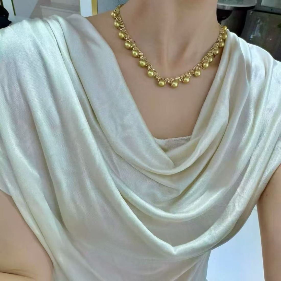 18K Gold Lace Knitted Pearl Necklace - 7