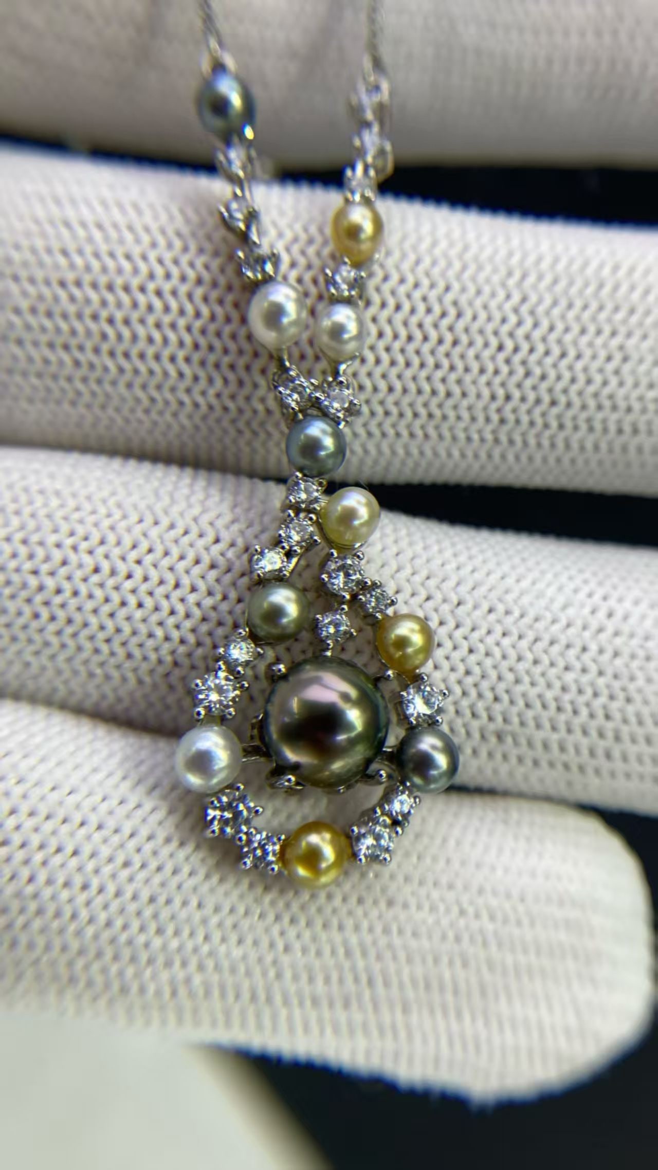 925 silver inlaid pearl integrated chain necklace - 2