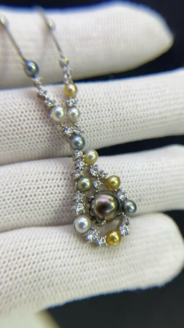 925 silver inlaid pearl integrated chain necklace - 6