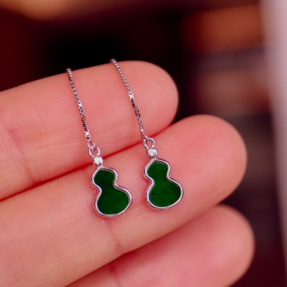 S925 pure silver natural jade gourd ear thread - 7