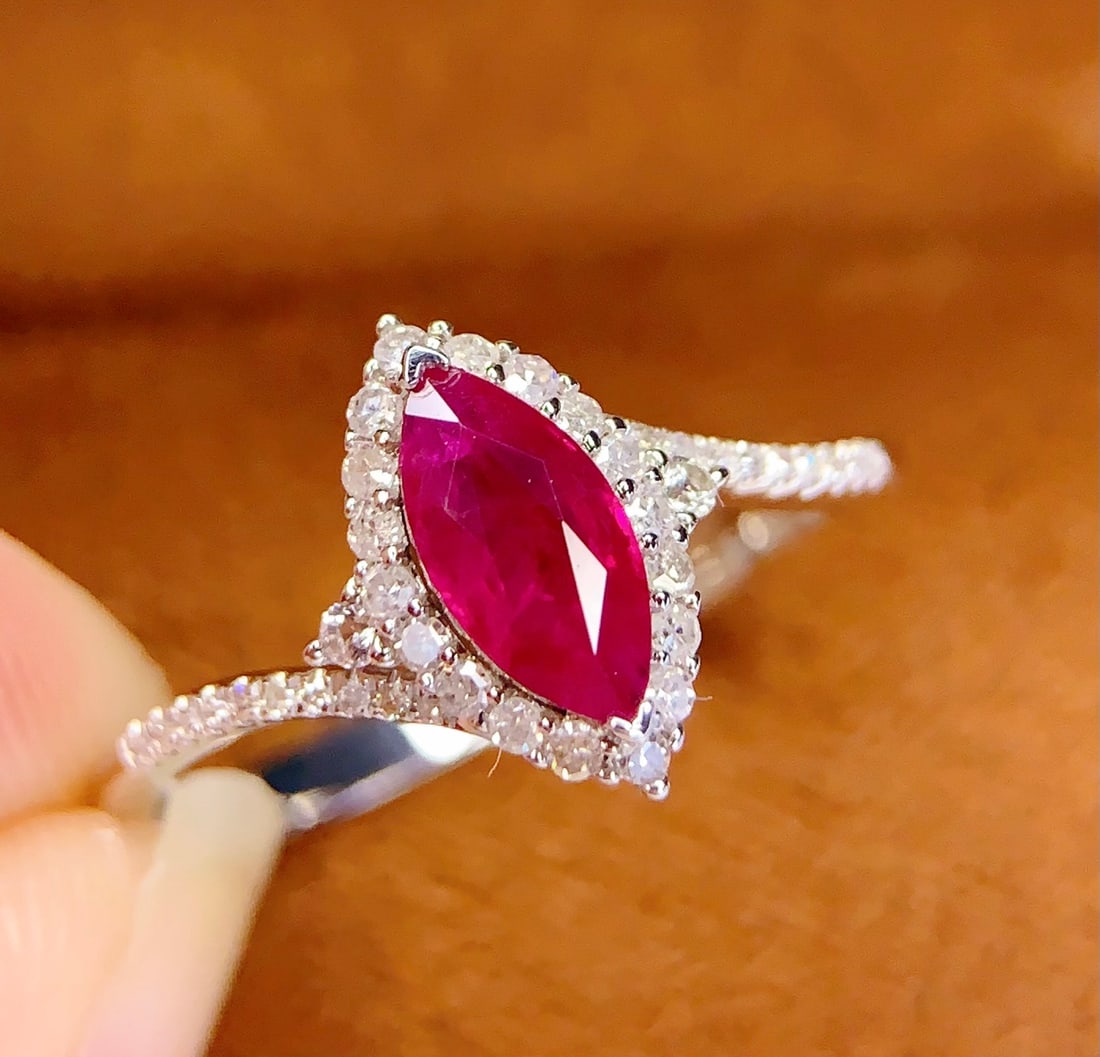 18K Gold Natural Ruby Ring with 40 Diamonds, 0.7 ct Gemstone - 3