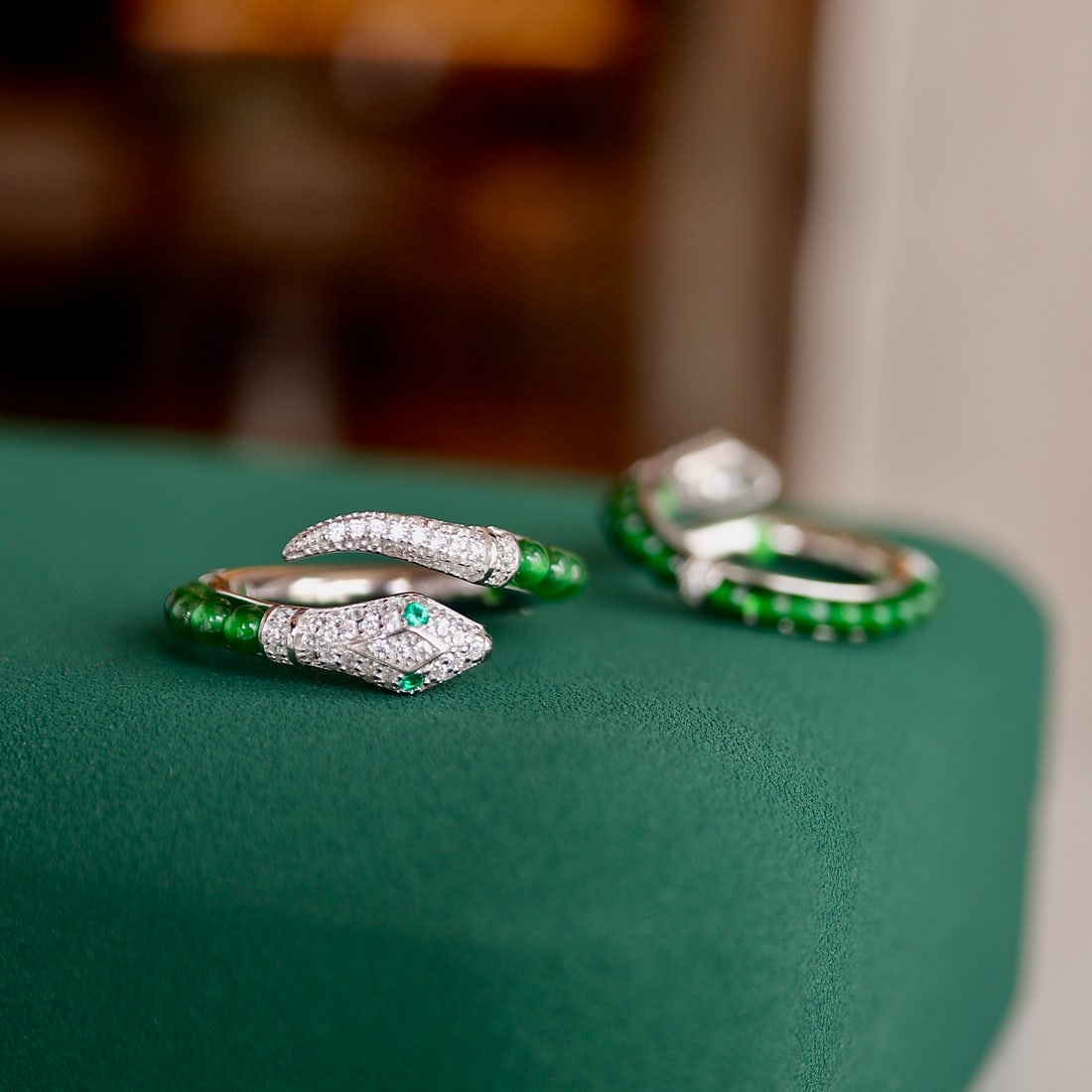 Natural jade snake-shaped ring with open design - 2