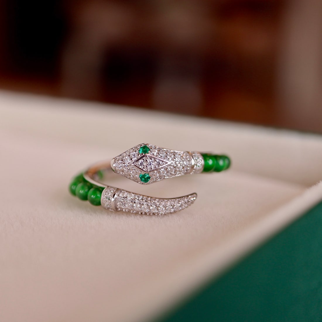 Natural jade snake-shaped ring with open design - 3