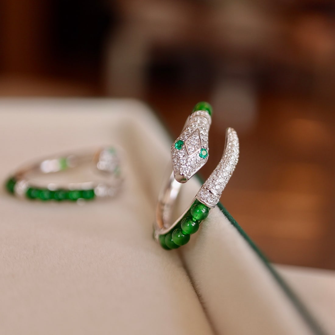 Natural jade snake-shaped ring with open design - 7