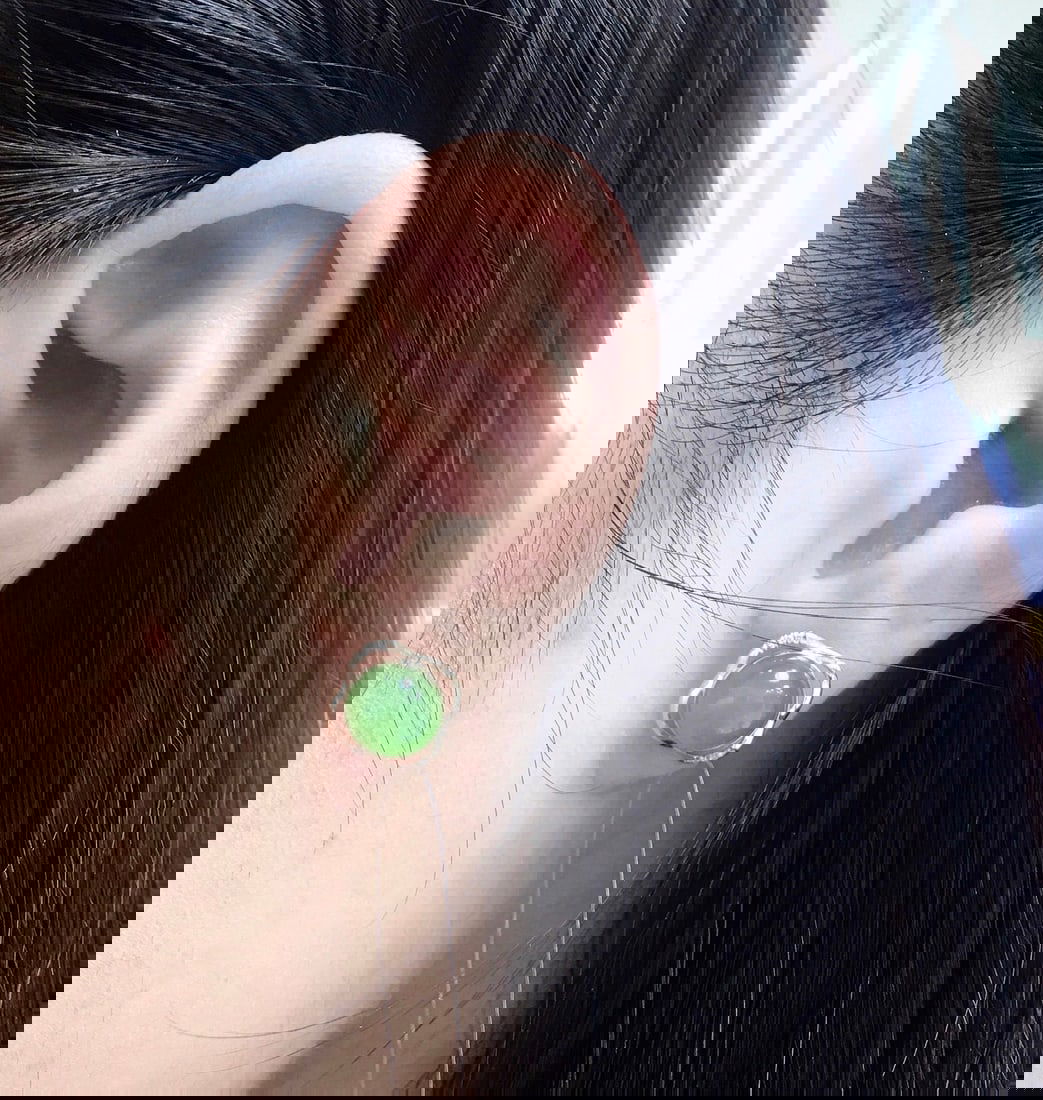 18K Gold Hetian Jade Half-Dome Stud Earrings with Diamond Accents, 8mm - 4