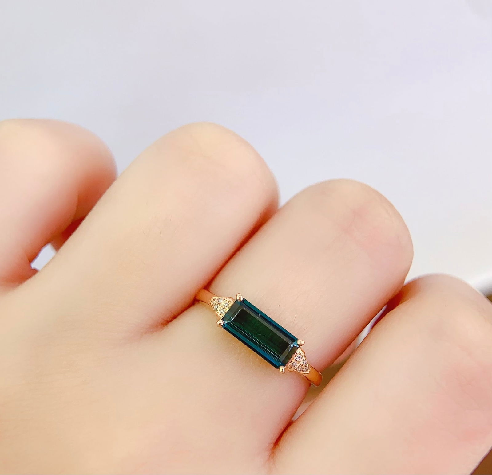 18K Gold Natural Tourmaline and Diamond Ring 1.2ct Tourmaline 10 Diamonds - 6