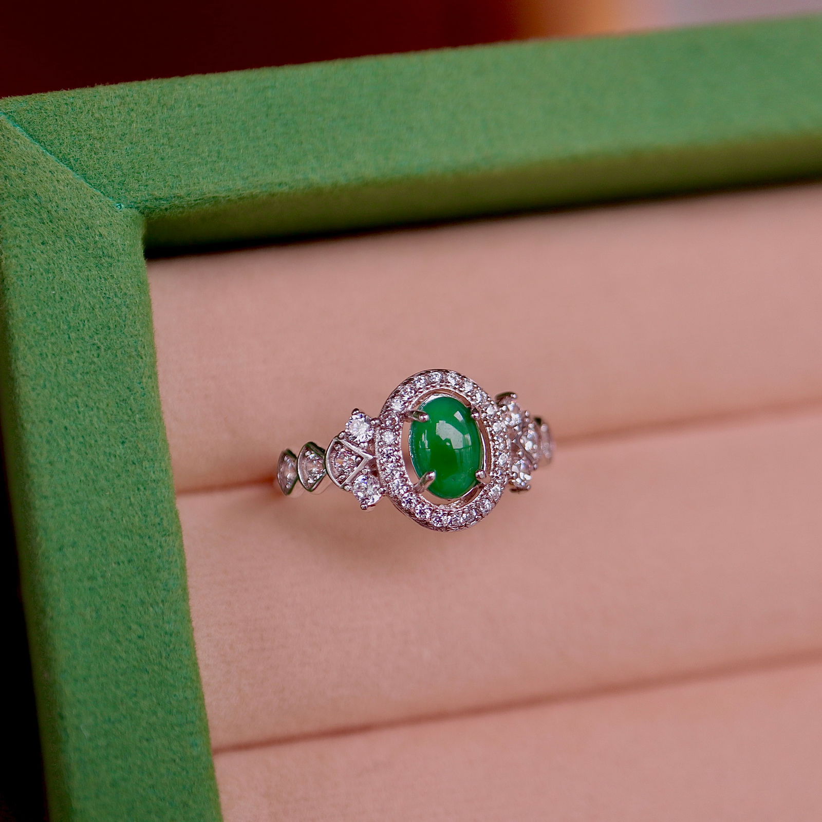 S925 Pure Silver Natural Jade Ring - 6