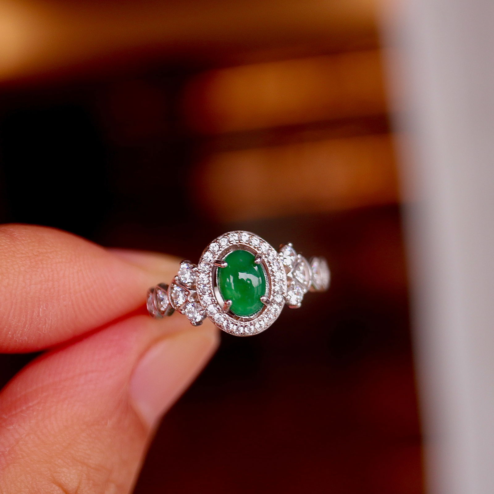 S925 Pure Silver Natural Jade Ring - 7