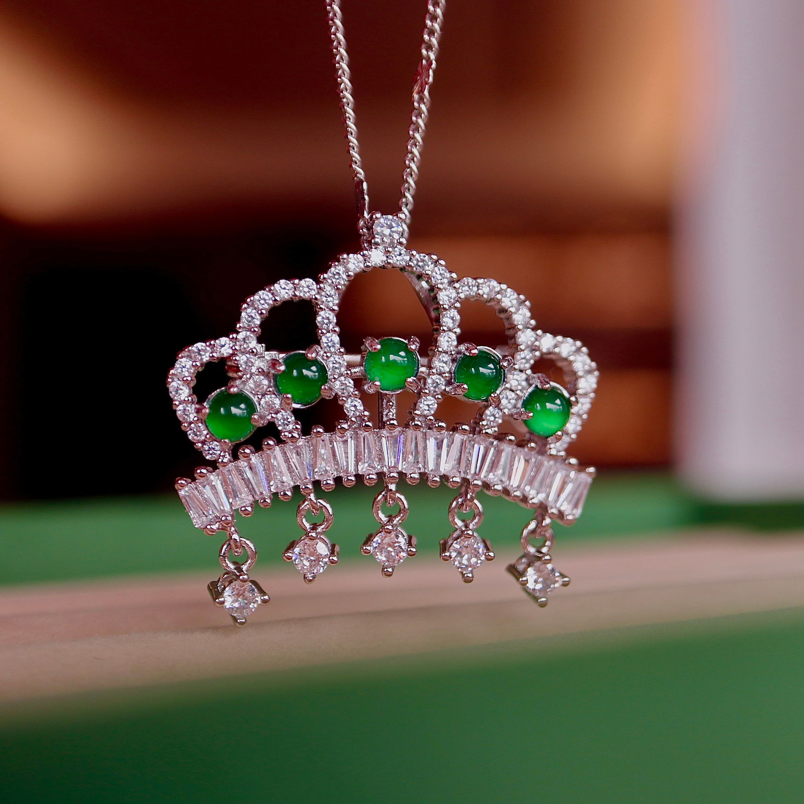 Natural Jade Crown Pendant Brooch - 3