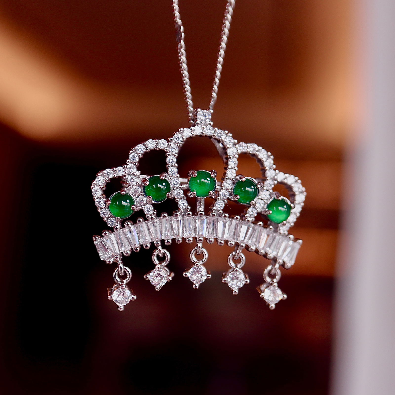 Natural Jade Crown Pendant Brooch - 4