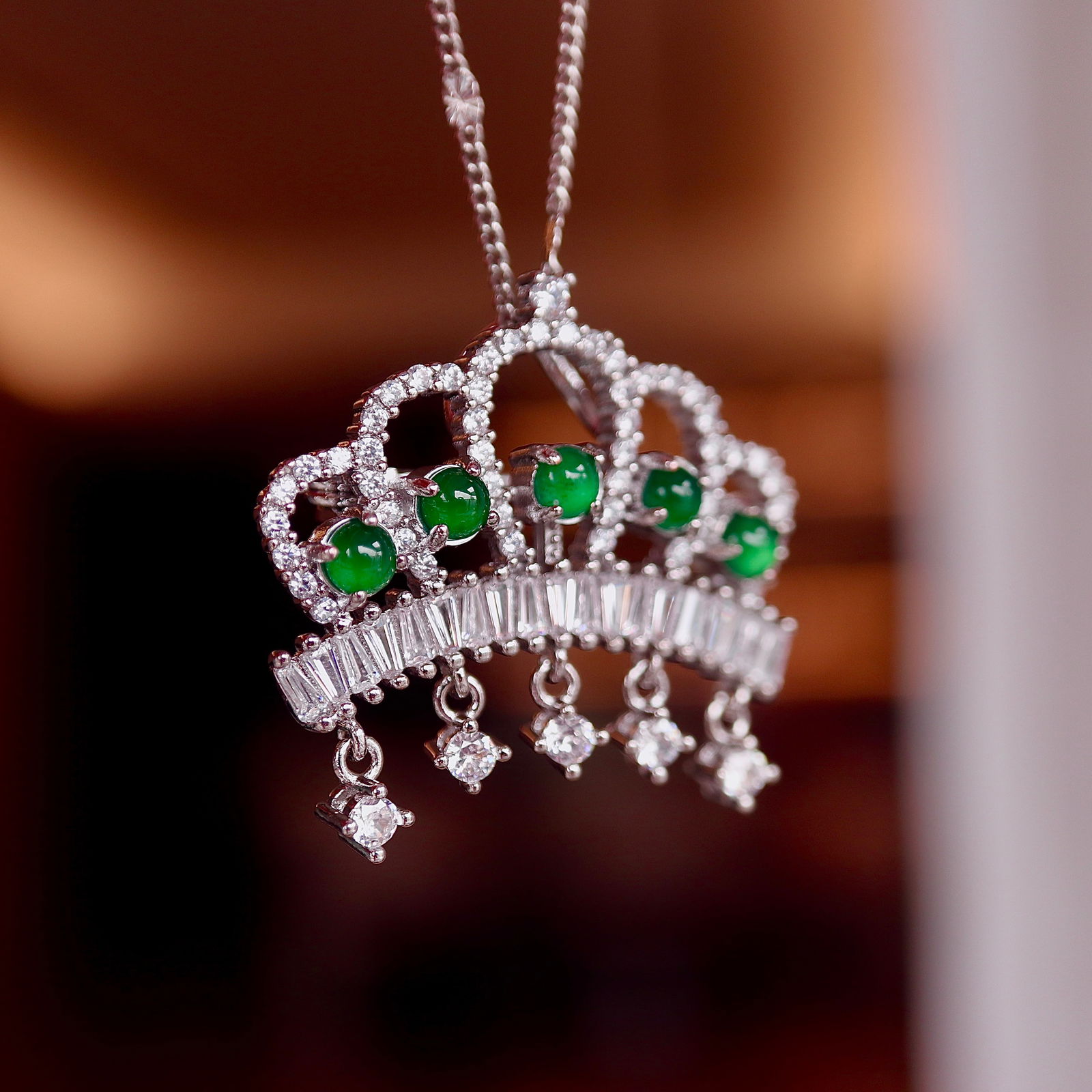 Natural Jade Crown Pendant Brooch - 5