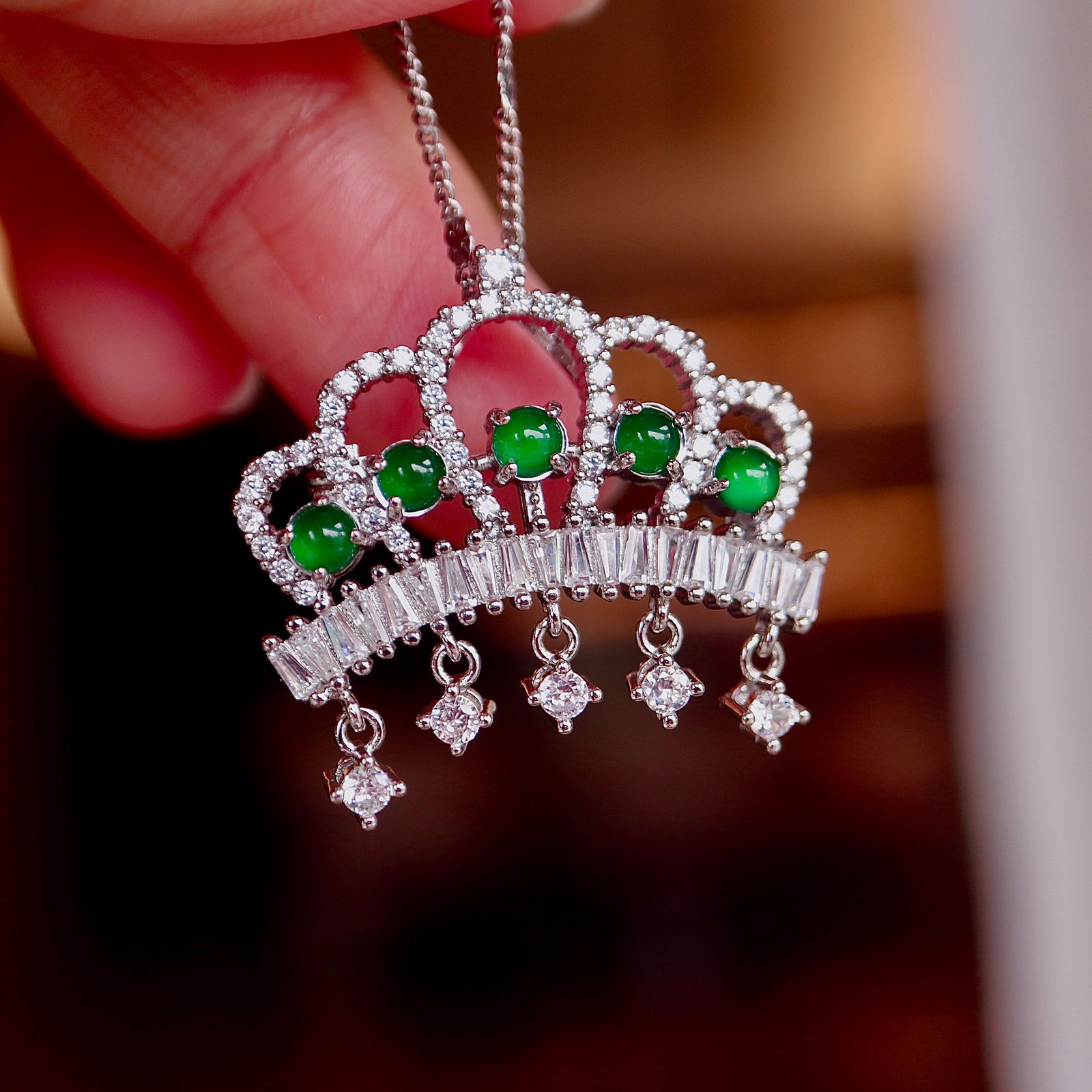 Natural Jade Crown Pendant Brooch - 7