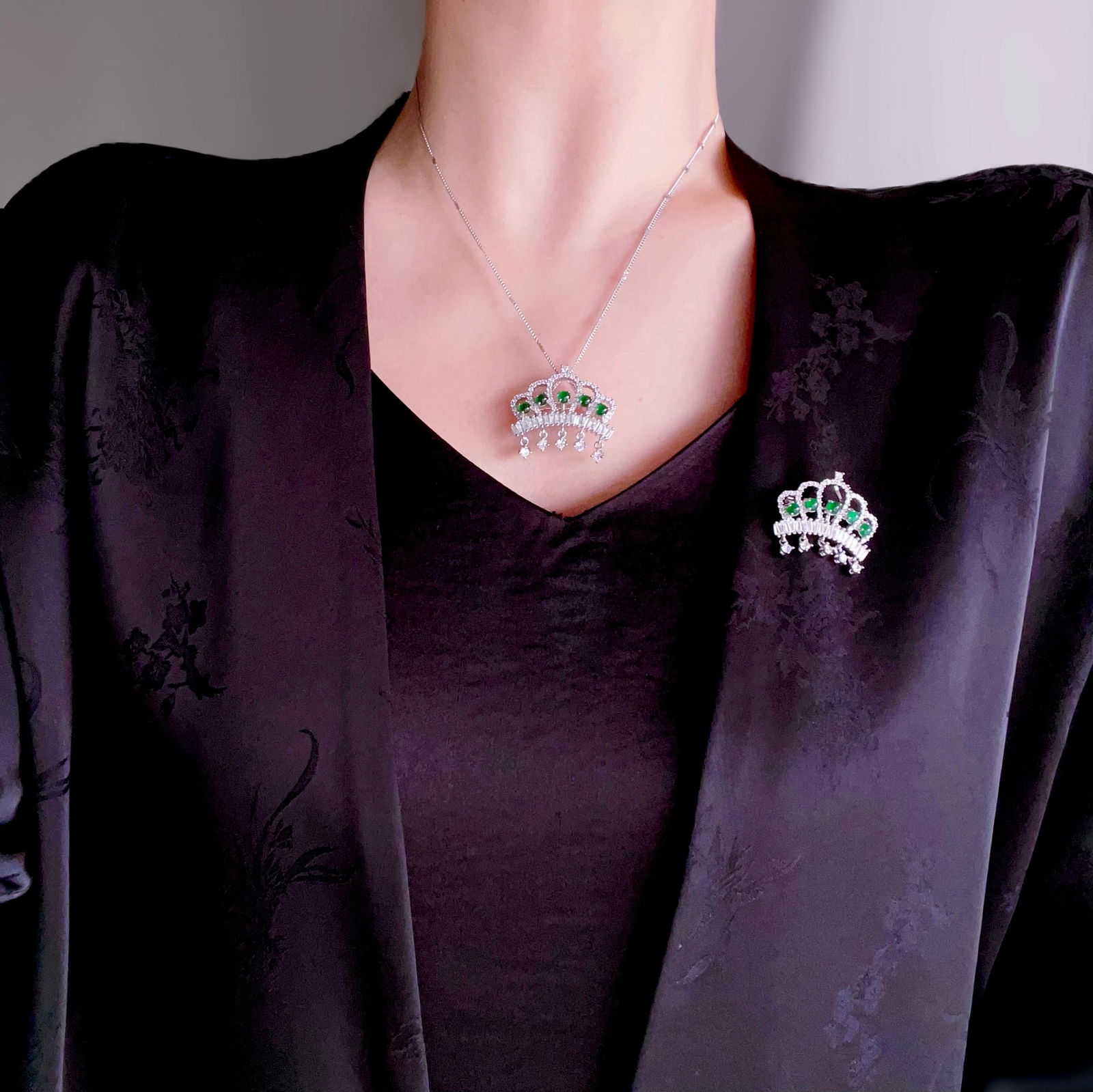 Natural Jade Crown Pendant Brooch - 8