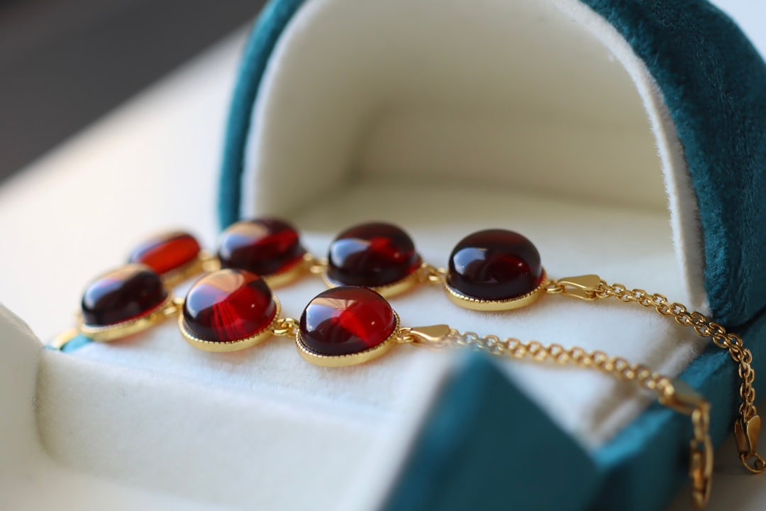 Natural Red Amber Bead Bracelet S925 Sterling Silver 10mm - 4