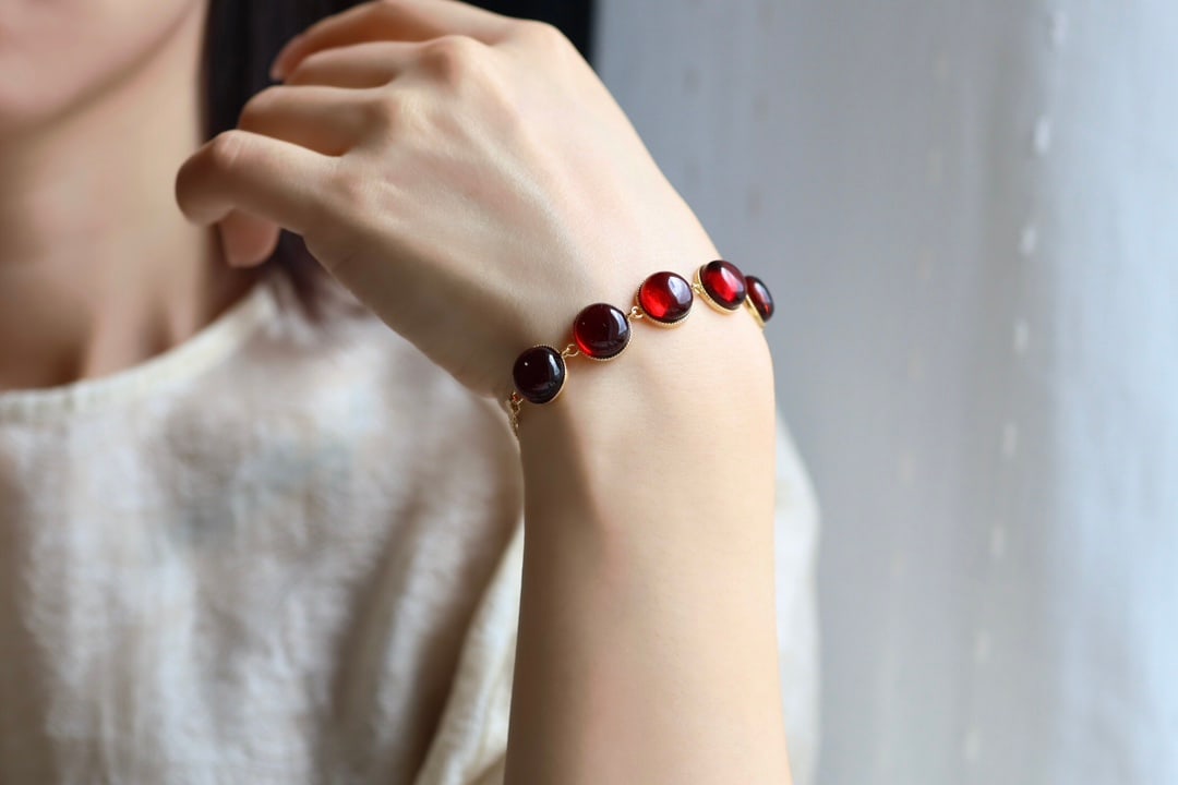 Natural Red Amber Bead Bracelet S925 Sterling Silver 10mm - 5