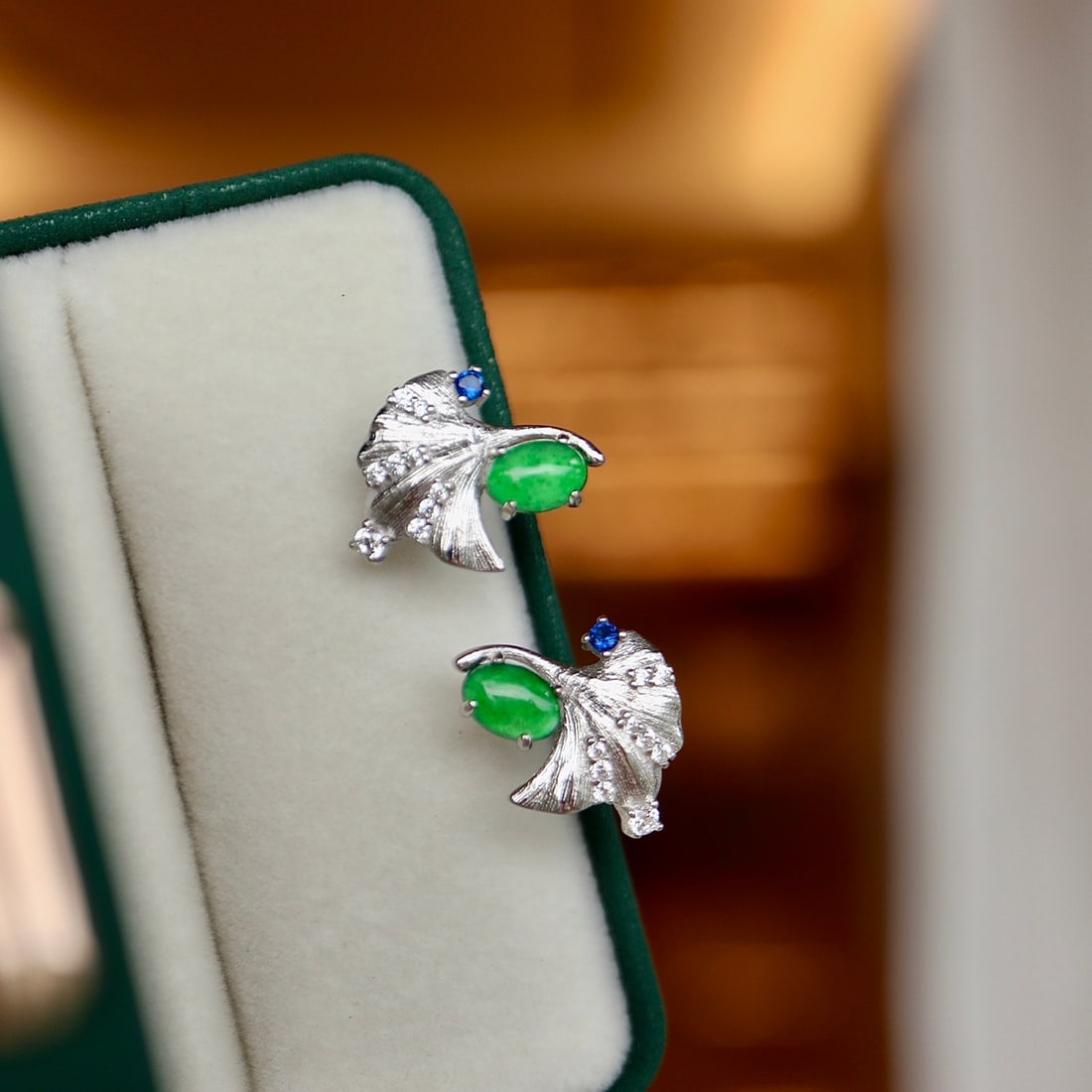 Natural Jade Ginkgo Leaf Earrings - 3