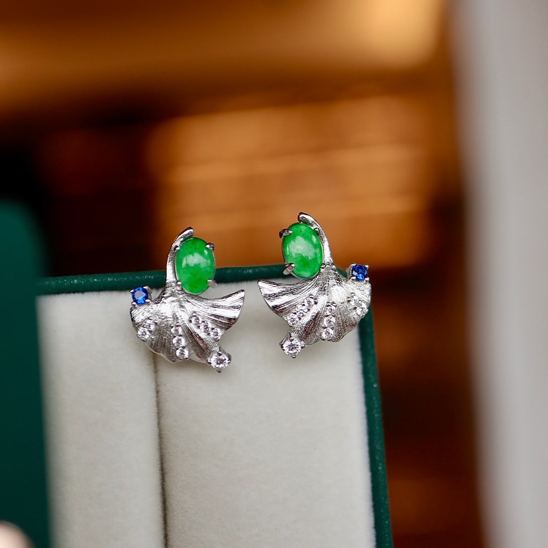 Natural Jade Ginkgo Leaf Earrings - 4
