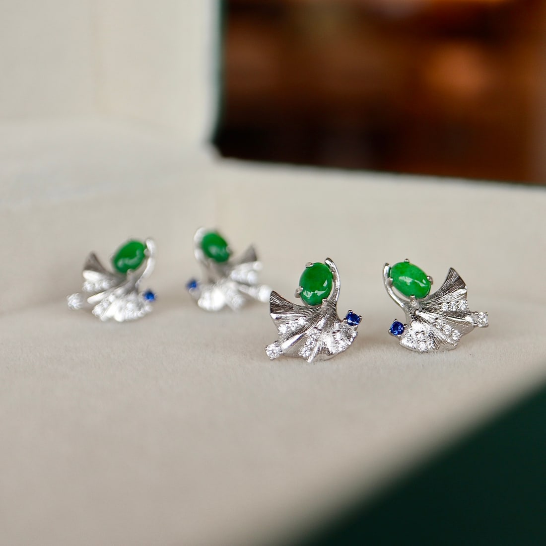 Natural Jade Ginkgo Leaf Earrings - 5