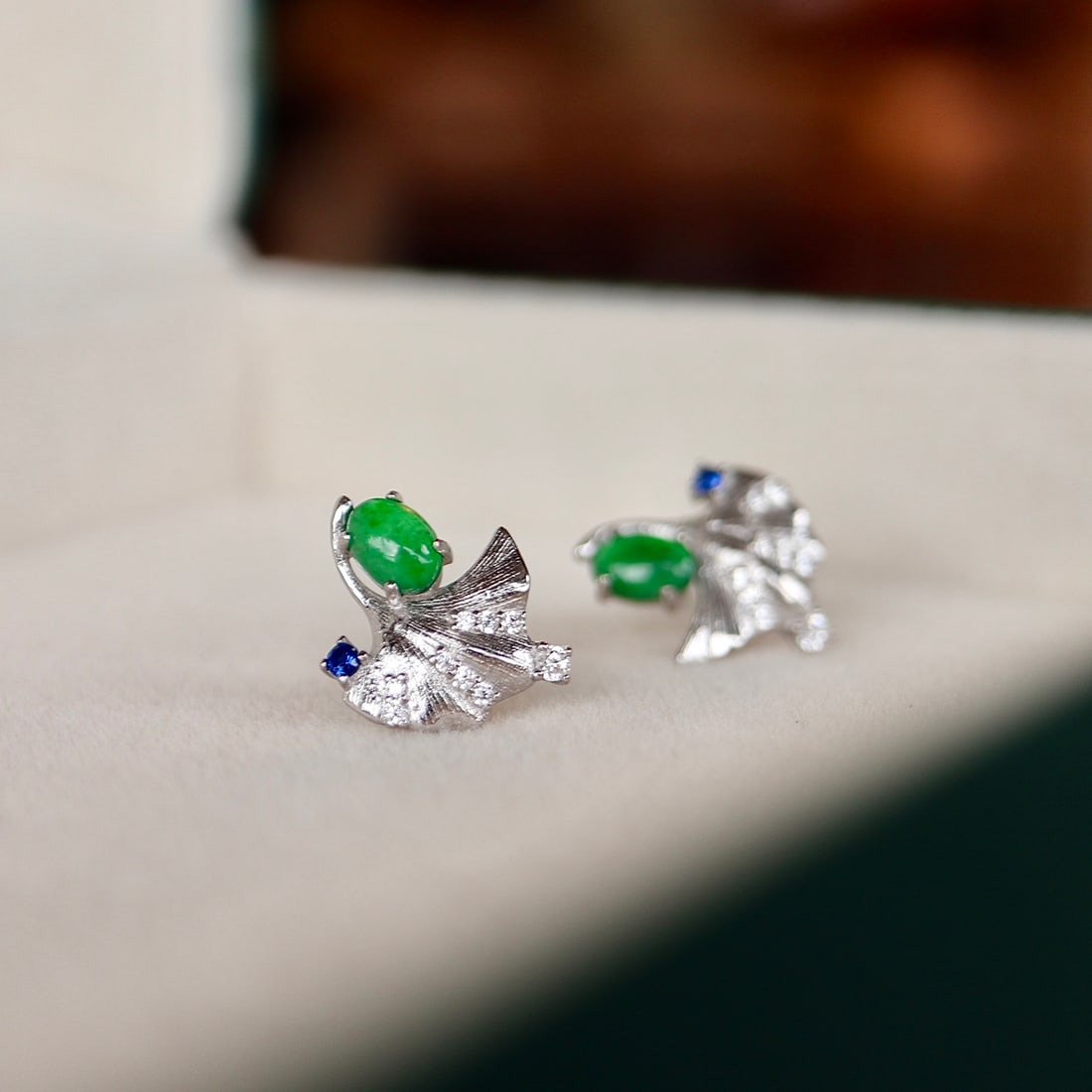 Natural Jade Ginkgo Leaf Earrings - 6