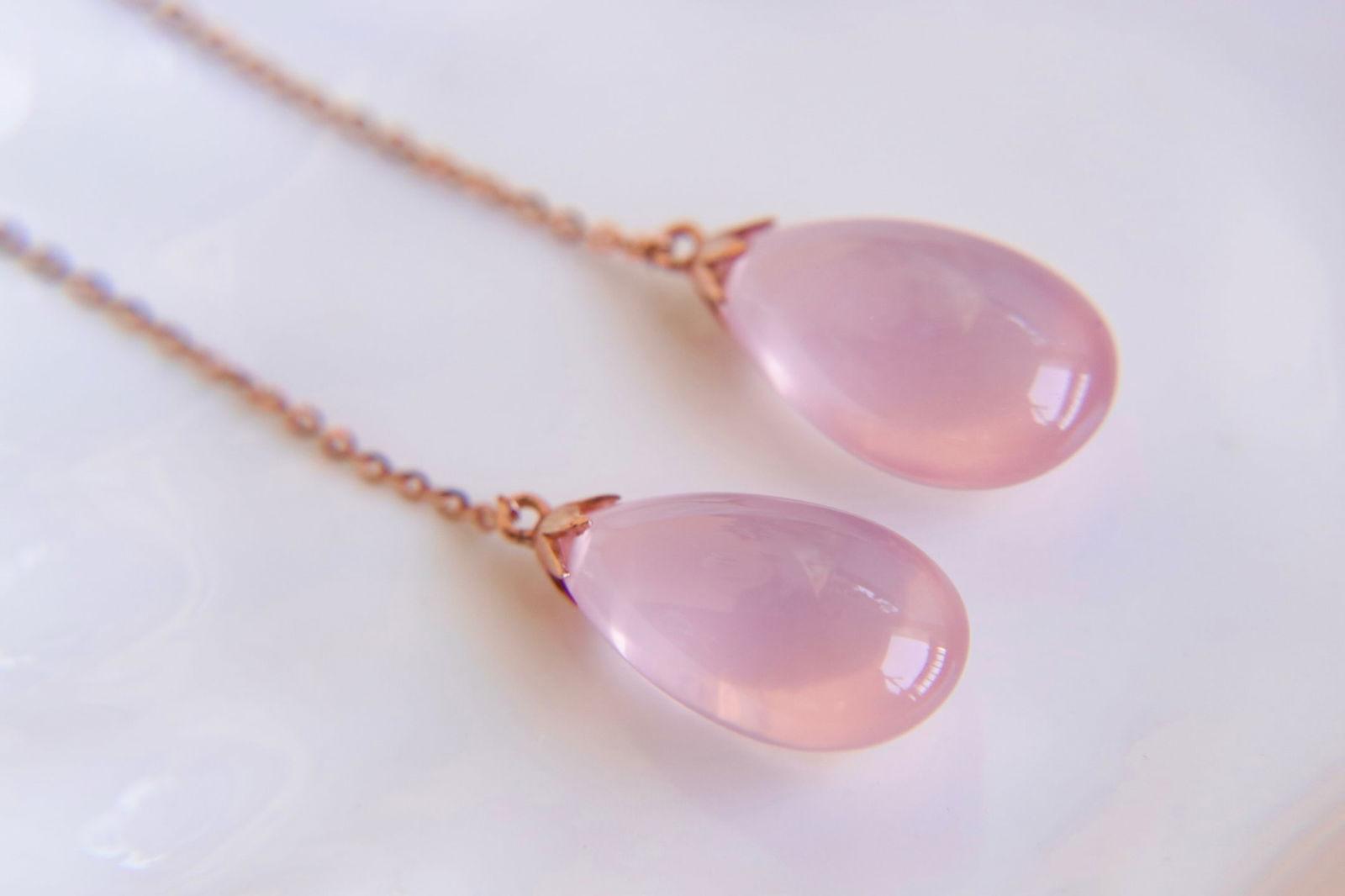 18K Gold Natural Rose Quartz Earrings 19.2ct - 6