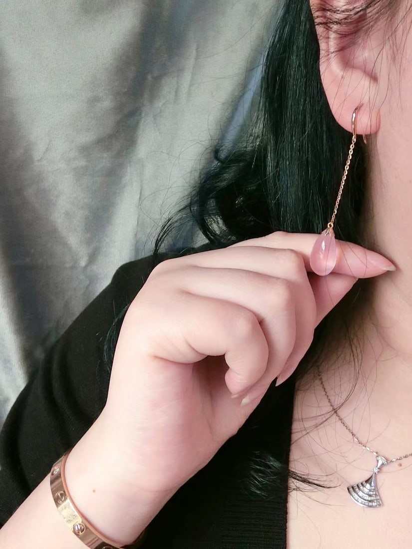 18K Gold Natural Rose Quartz Earrings 19.2ct - 9