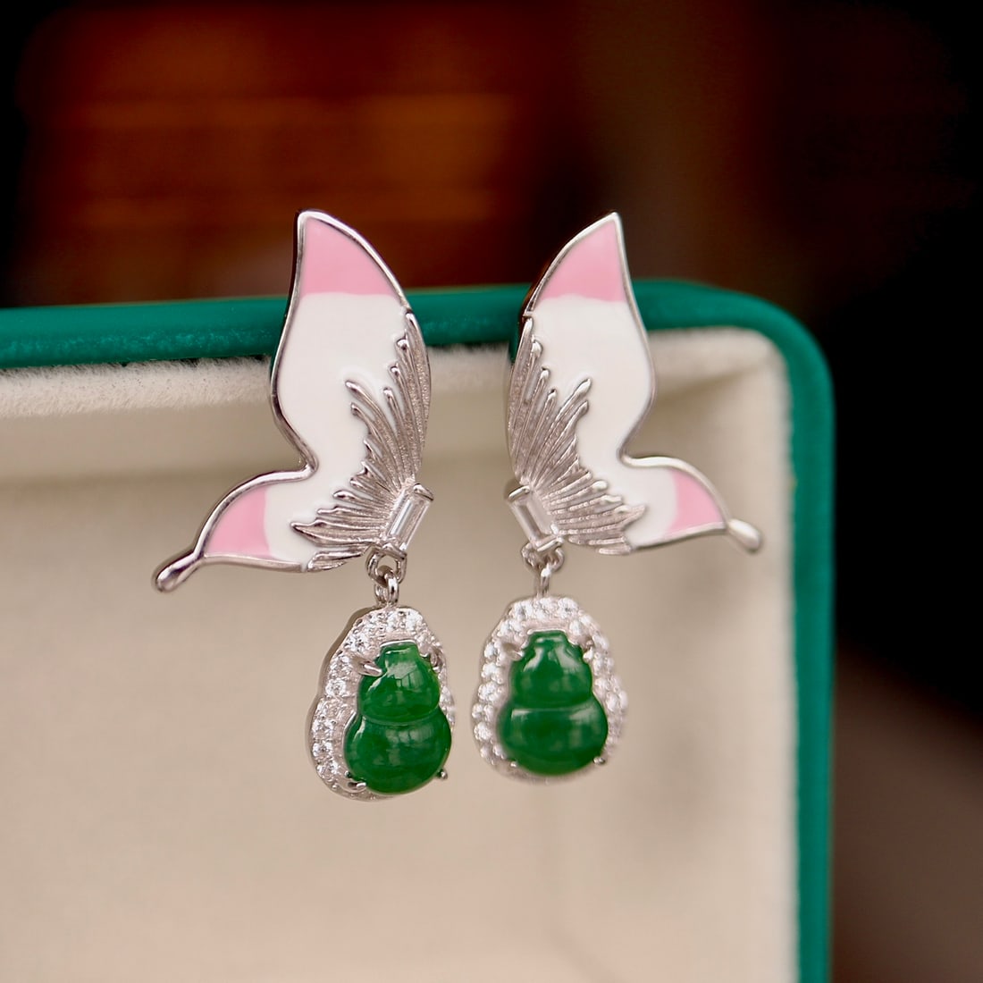 Natural jade butterfly earrings - 2