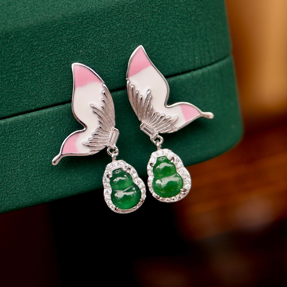 Natural jade butterfly earrings - 3