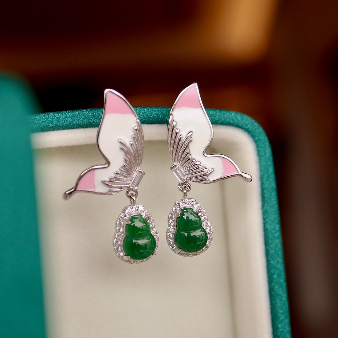 Natural jade butterfly earrings - 5