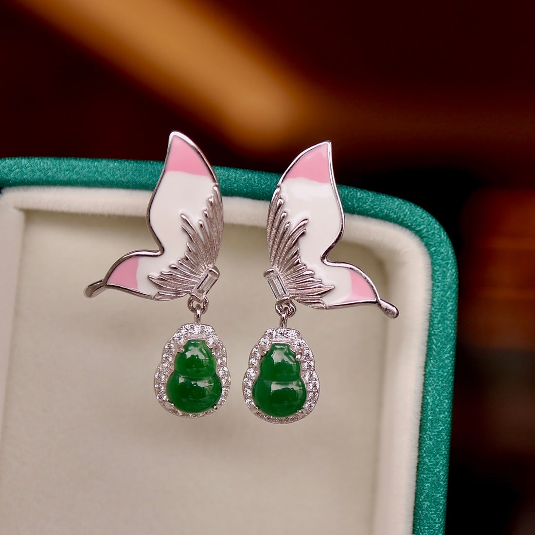 Natural jade butterfly earrings - 6