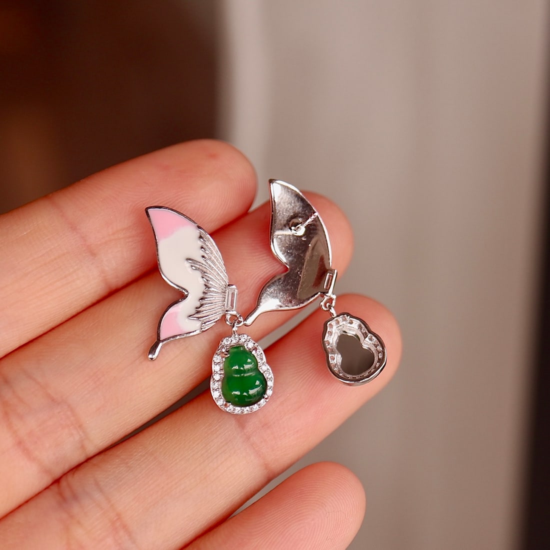Natural jade butterfly earrings - 8
