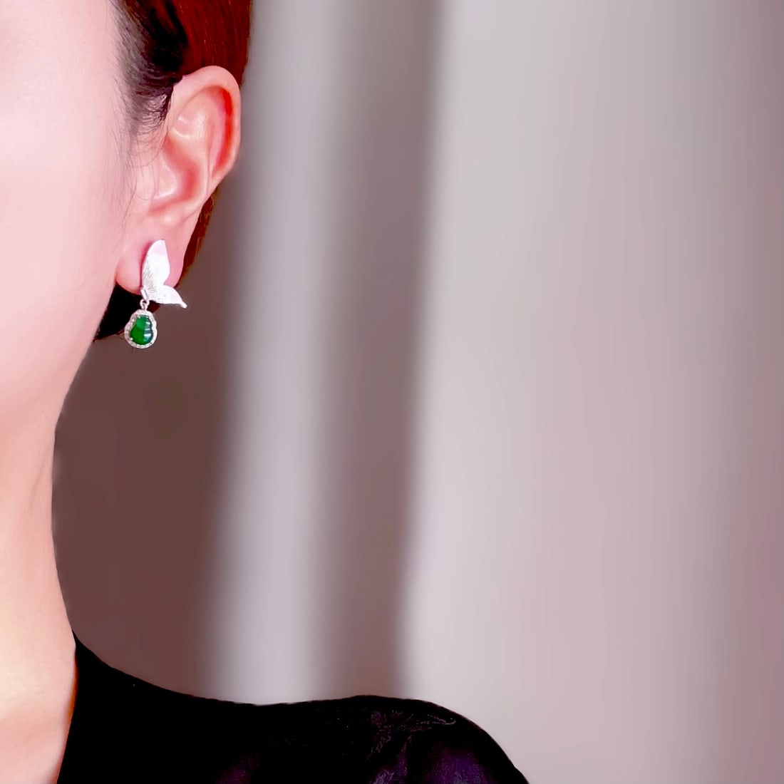 Natural jade butterfly earrings - 9