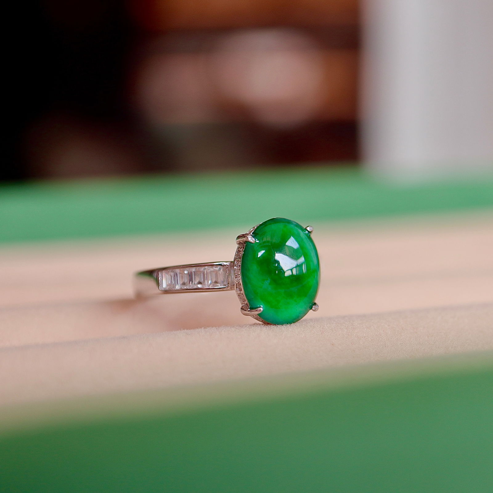 S925 pure silver natural jadeite ring - 2