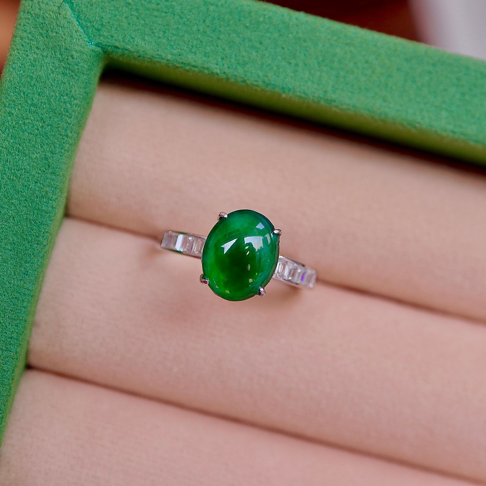 S925 pure silver natural jadeite ring - 5