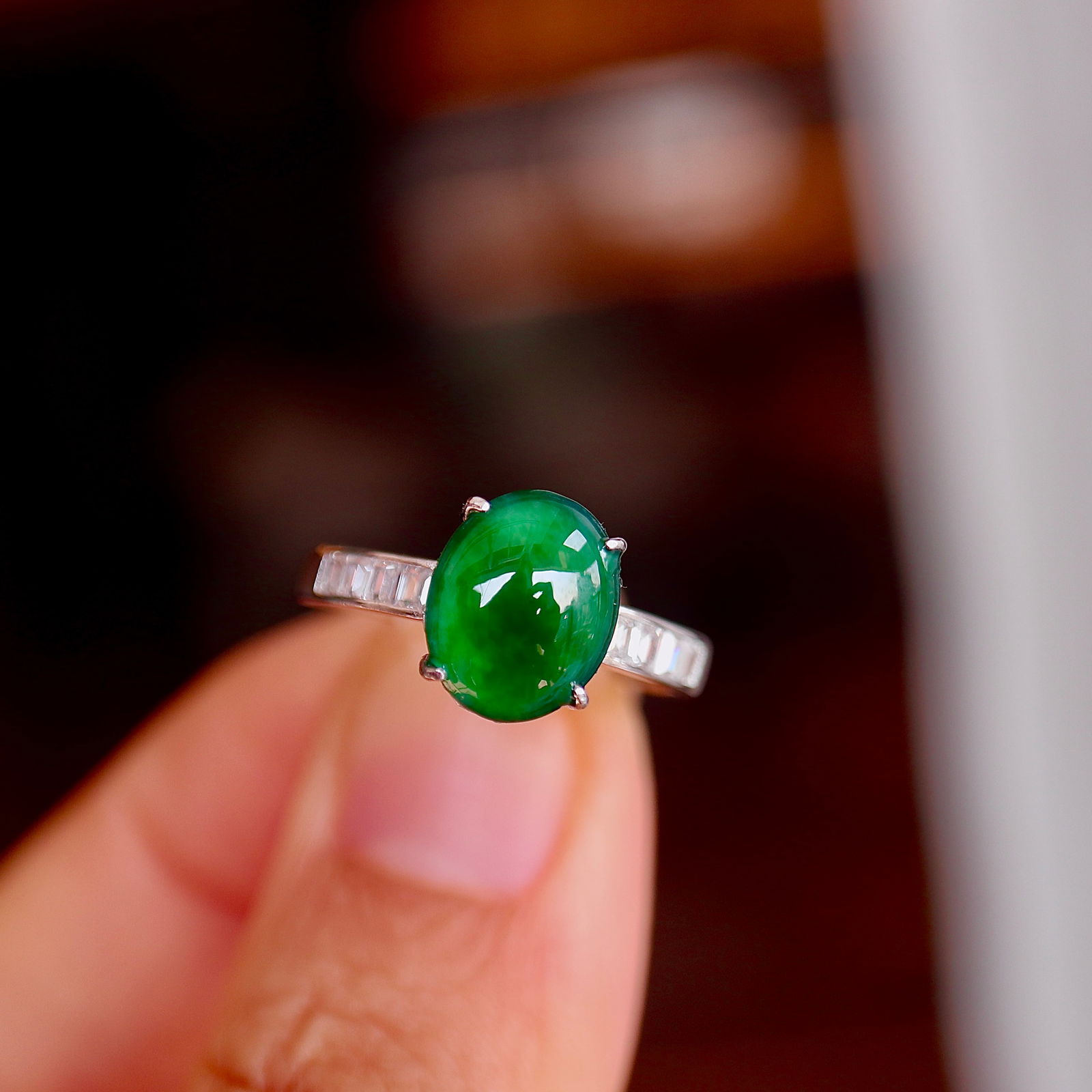 S925 pure silver natural jadeite ring - 6