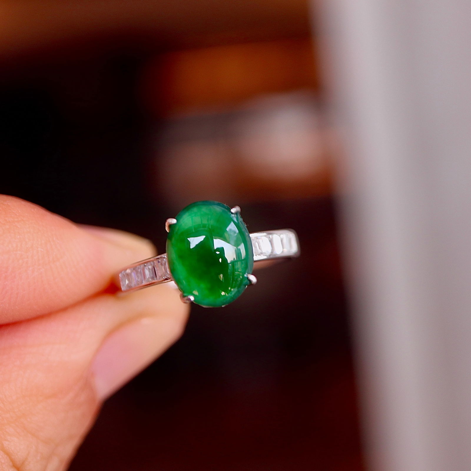 S925 pure silver natural jadeite ring - 7