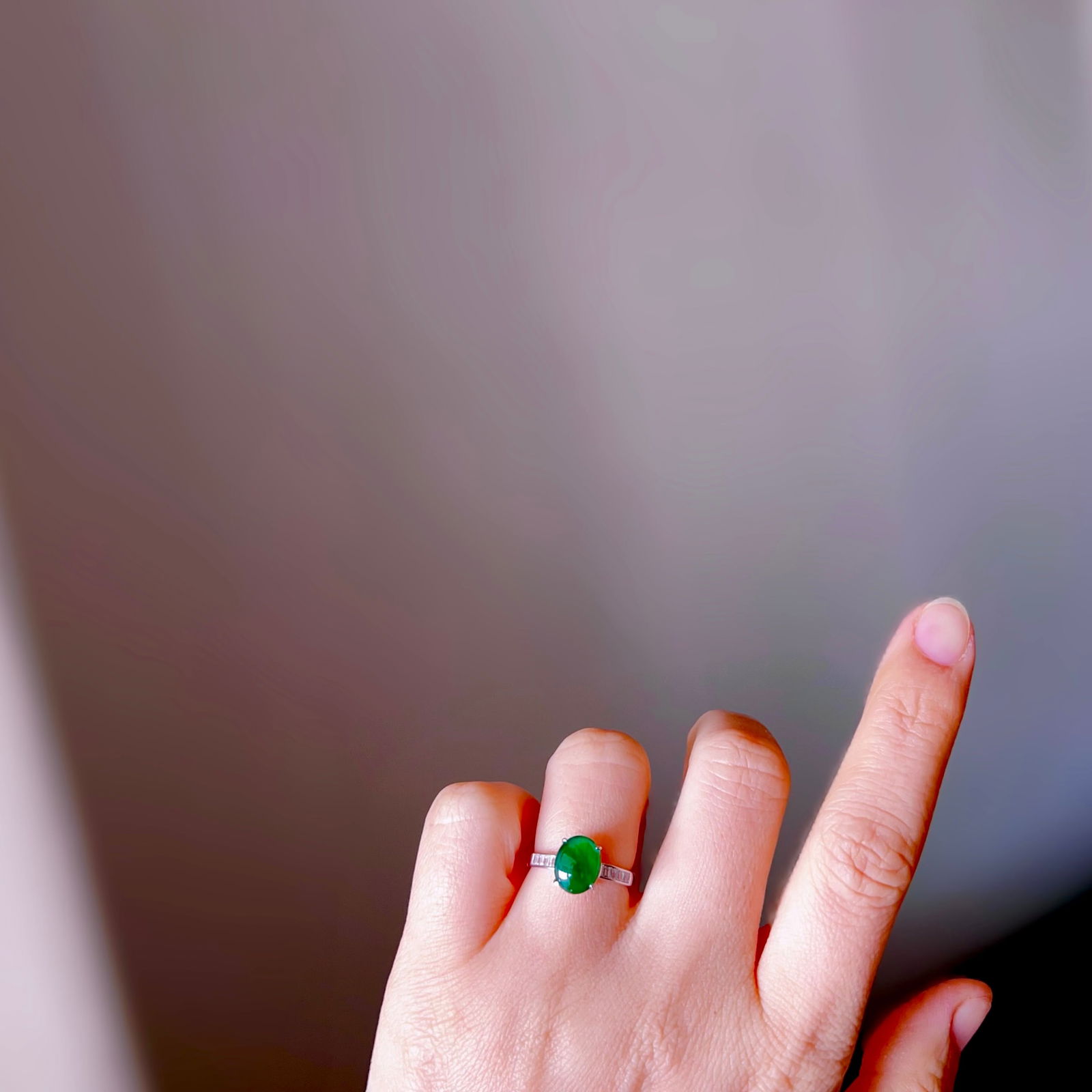 S925 pure silver natural jadeite ring - 8