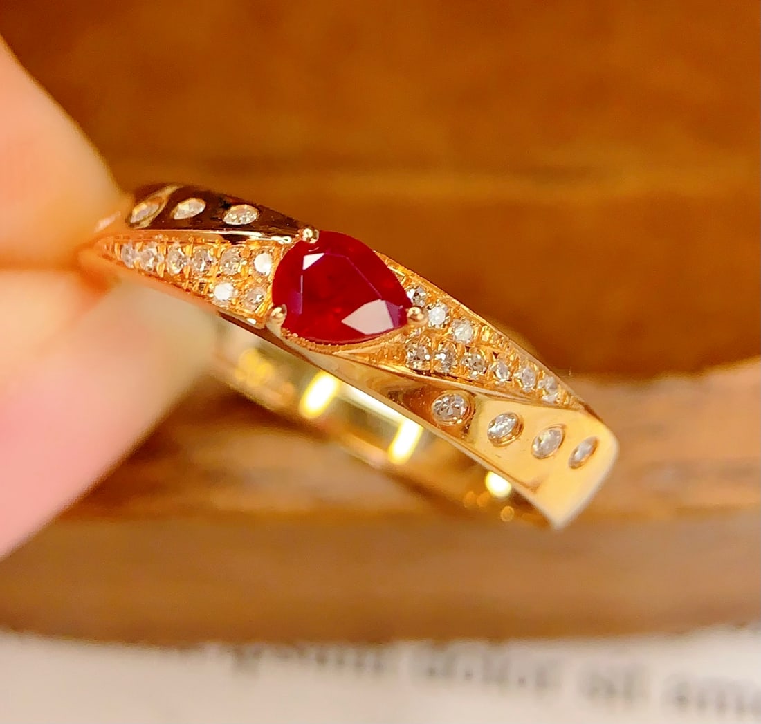 18K Gold Natural Ruby and Diamond Ring 0.4ct Ruby 25 Diamonds (1 of 6)