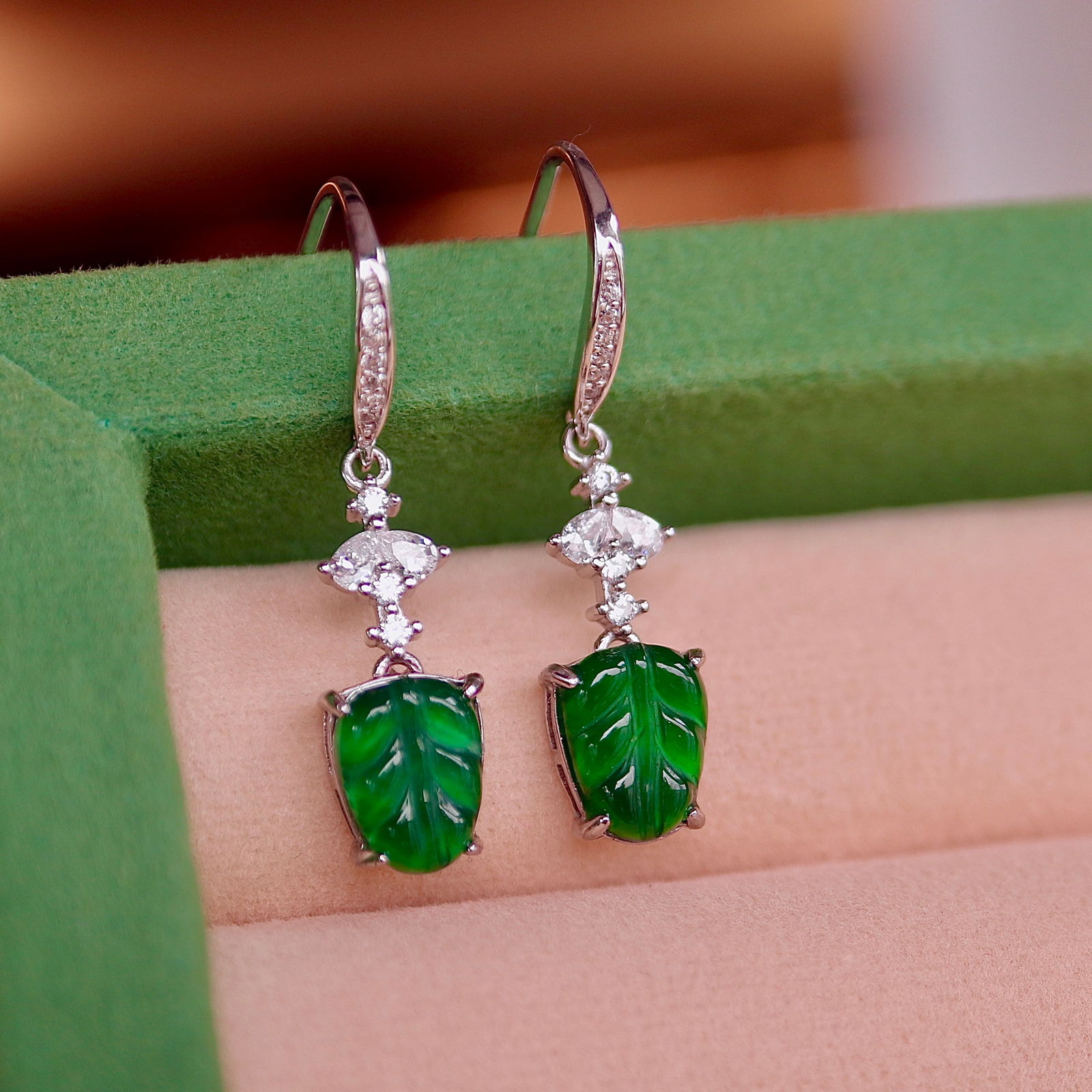 S925 pure silver natural jadeite earrings - 2