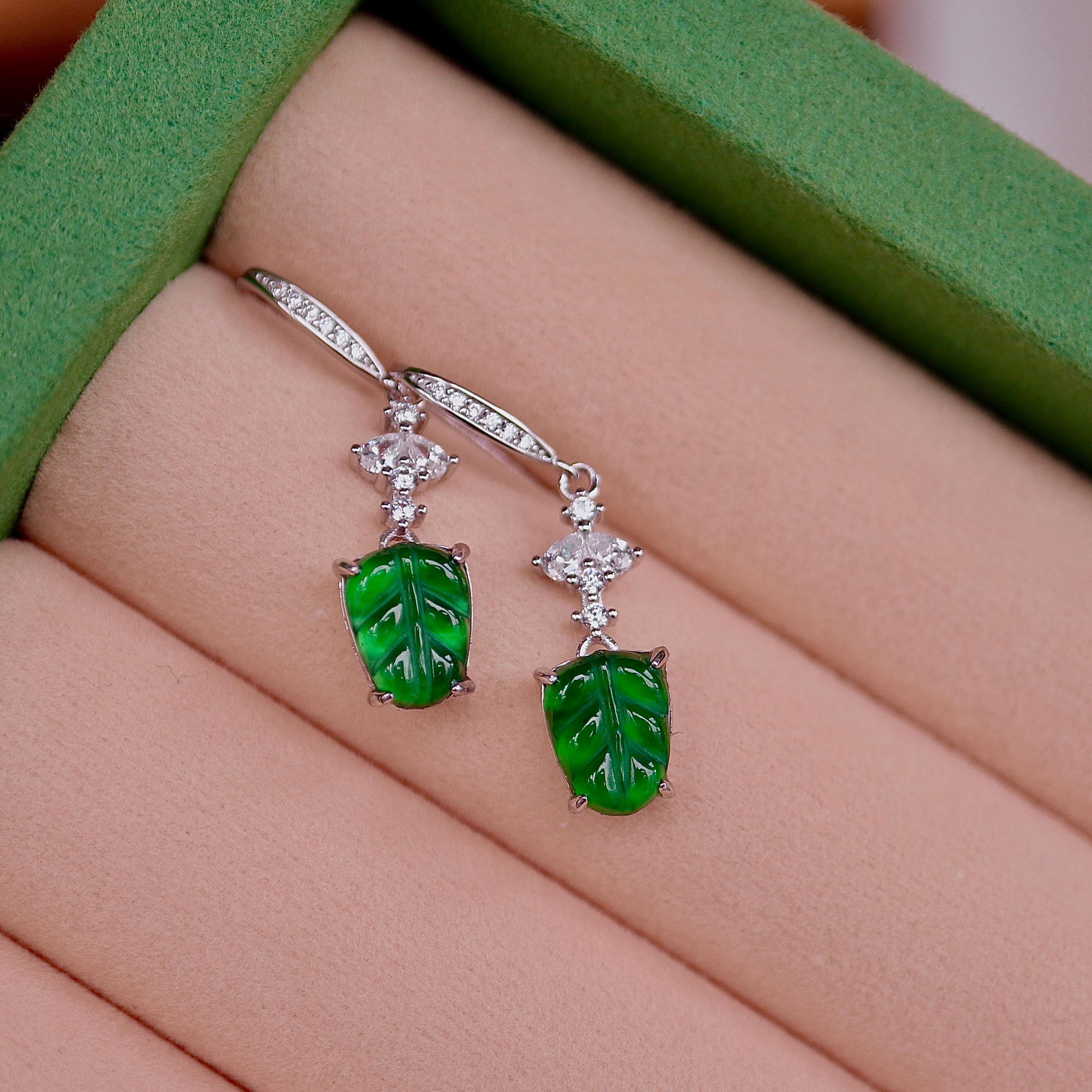 S925 pure silver natural jadeite earrings - 3