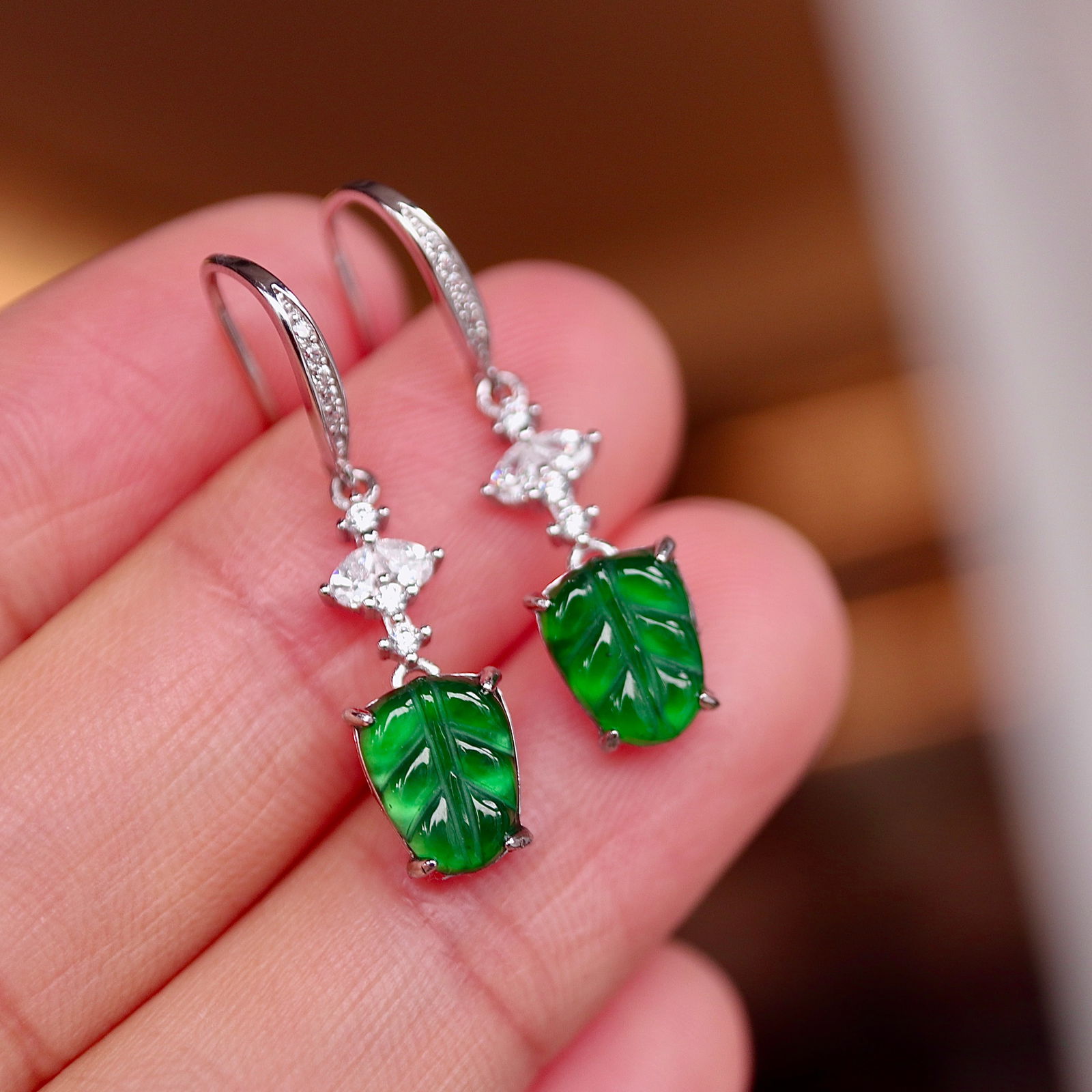 S925 pure silver natural jadeite earrings - 4
