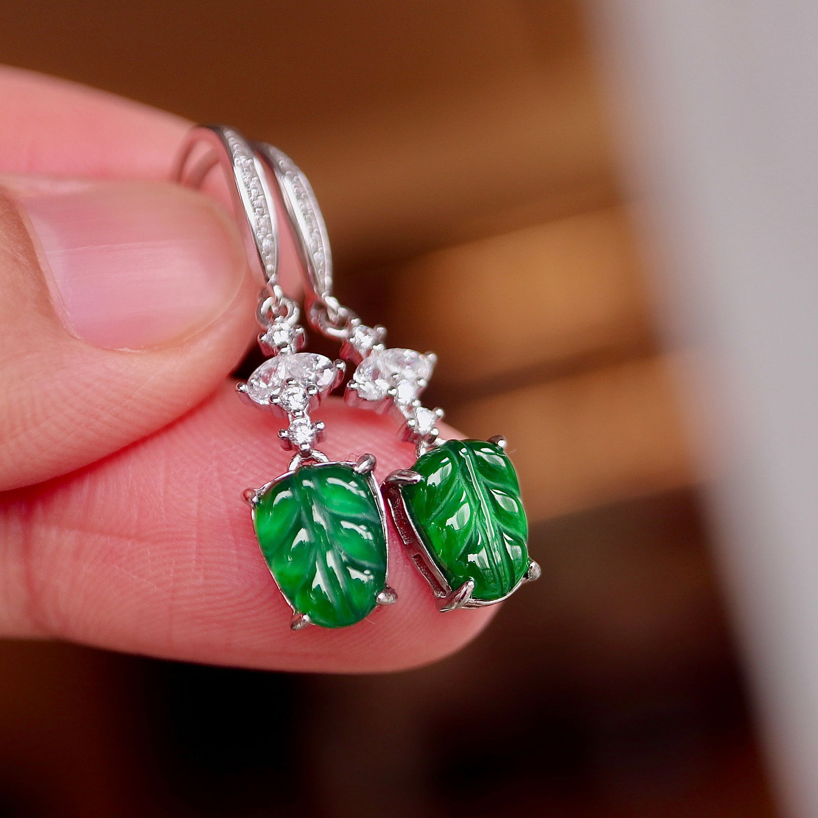 S925 pure silver natural jadeite earrings - 5