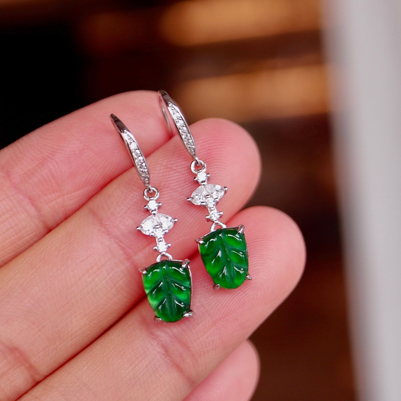 S925 pure silver natural jadeite earrings - 6
