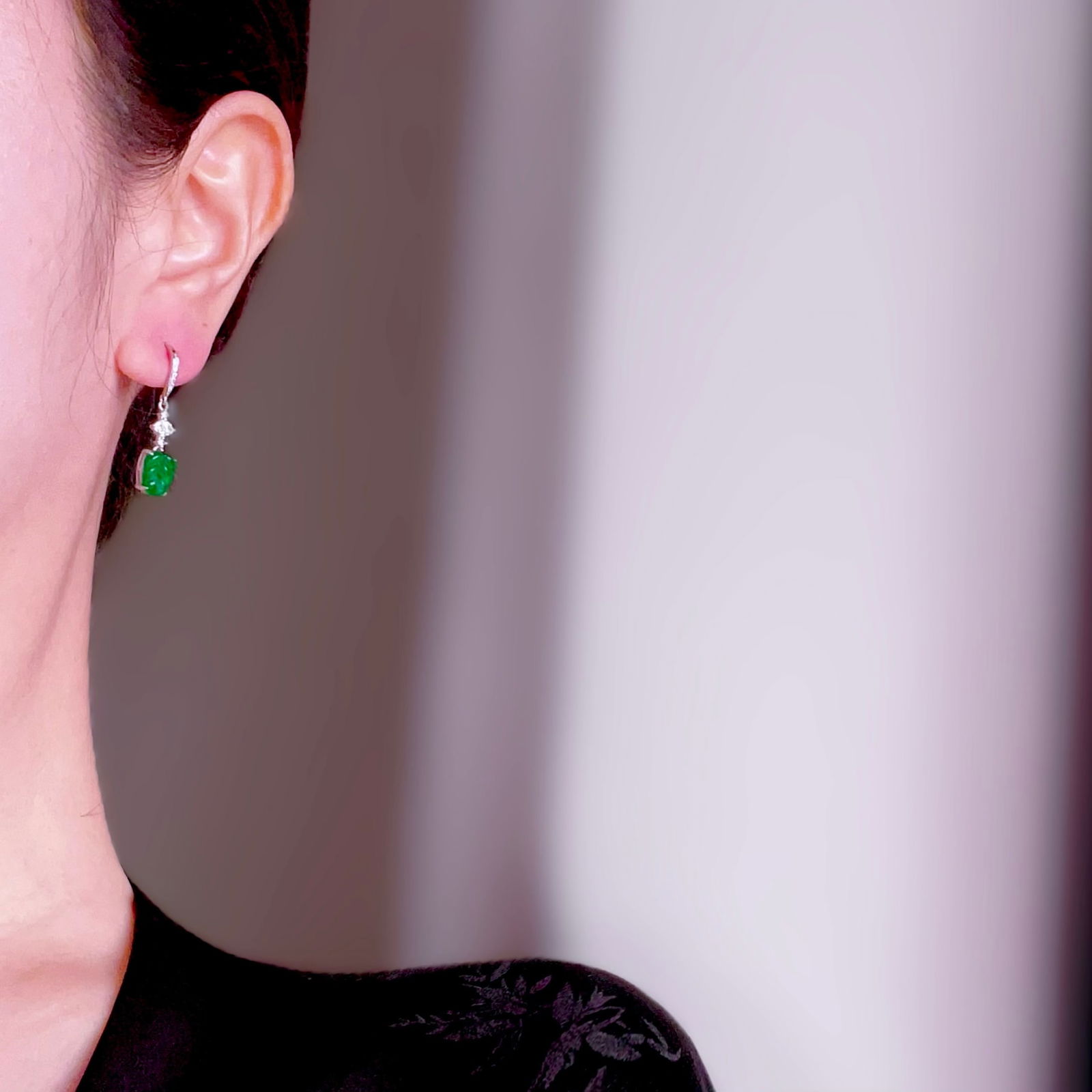 S925 pure silver natural jadeite earrings - 7