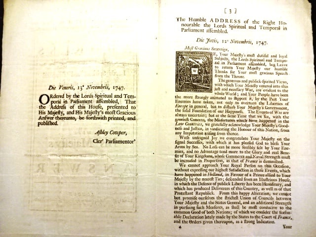 1747 Address to the King By House of Lords - 2