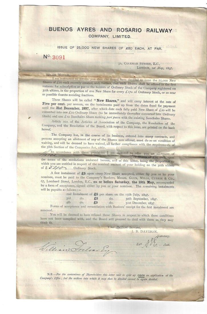 1895 LOT South American Railroad Stock and Notices - 4