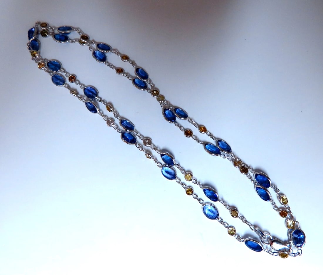 13.92ct Natural Tanzanite Fancy Diamonds Yard Necklace 14kt**: Title: 13.92ct Natural Tanzanite Fancy Diamonds Yard Necklace 14kt** Description: ONLY MAGNIFICENT JEWELS Mod Yard Necklace 13.92cts of Natural Tanzanite Yard Station Necklace Clean Clarity &