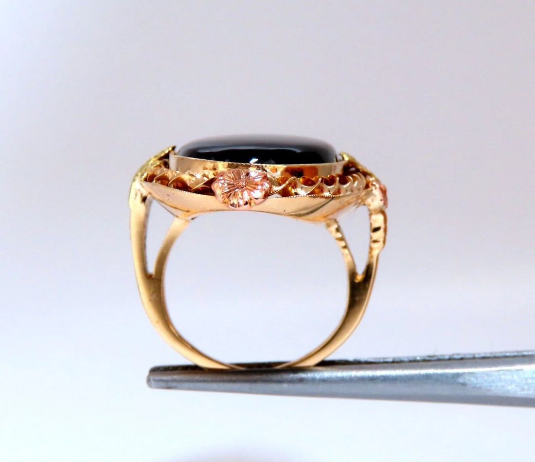 Natural Black Onyx Vintage Ring 14kt Gothic Deco - 4